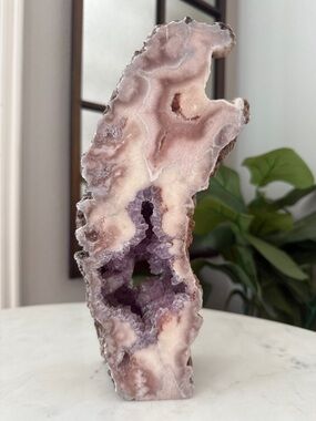 Natural Pink and Purple Amethyst Geode Home Art Display